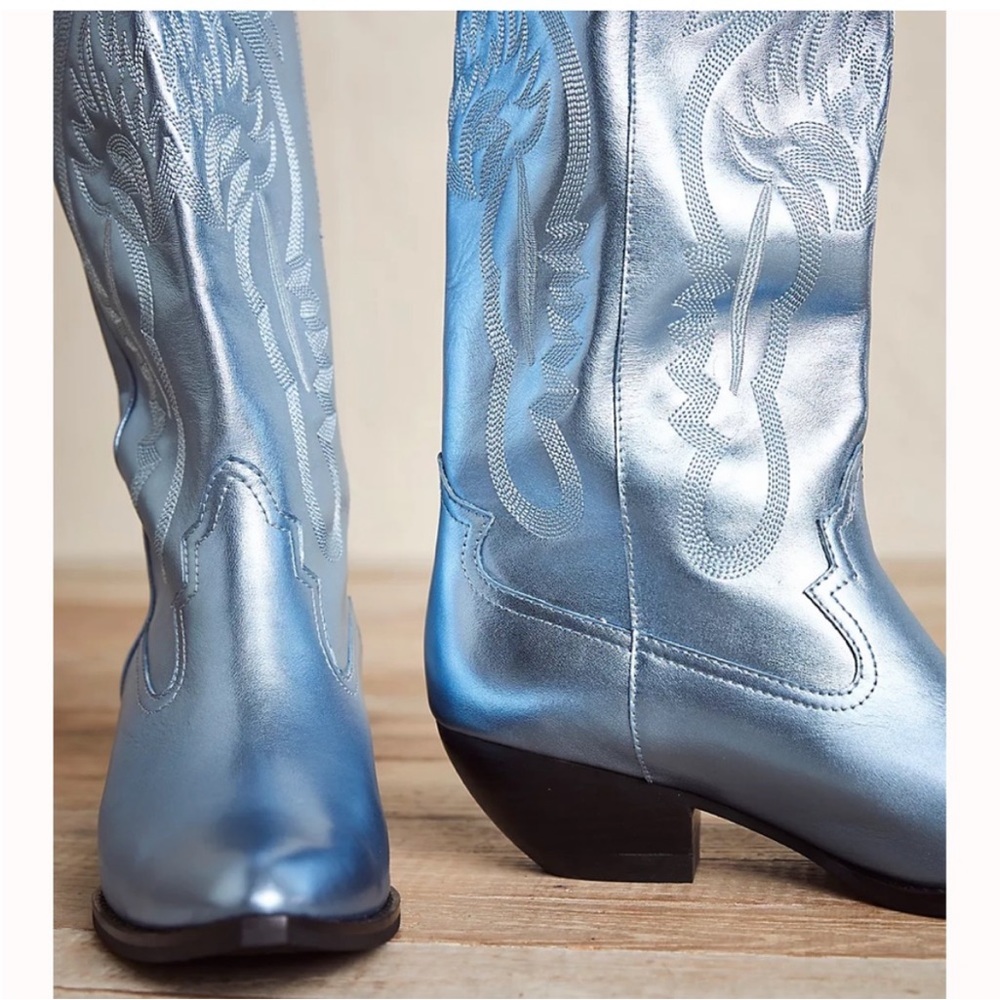 Jeffrey Campbell metallic blue cowboy boots